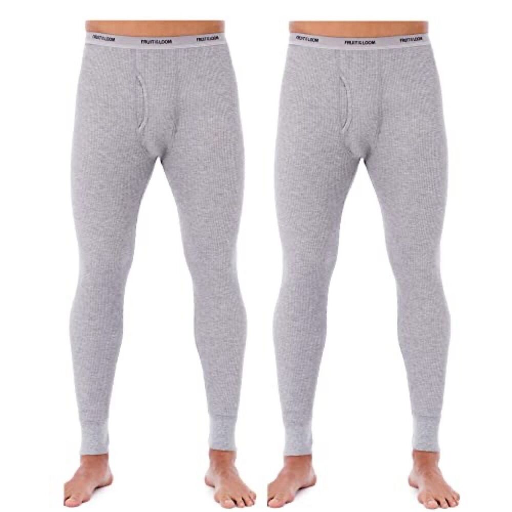 Fruit of the Loom Men's 2 Pack Waffle Knit Thermal Underwear Pants Medium Grey